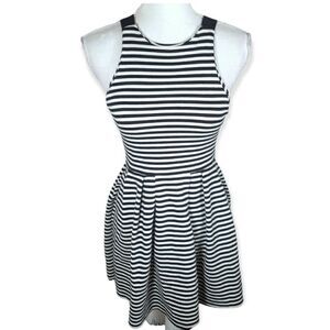 SO BLACK & WHITE STRIPE SKATER DRESS W/CRISSCROSS BACK SZ.S EUC